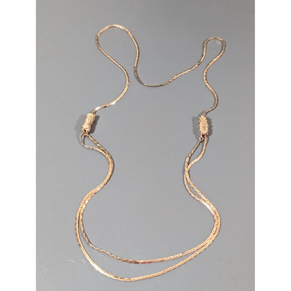 Vintage Gold Tone Adjustable Chain Layer Necklaec Art Deco 26" - Picture 2 of 8